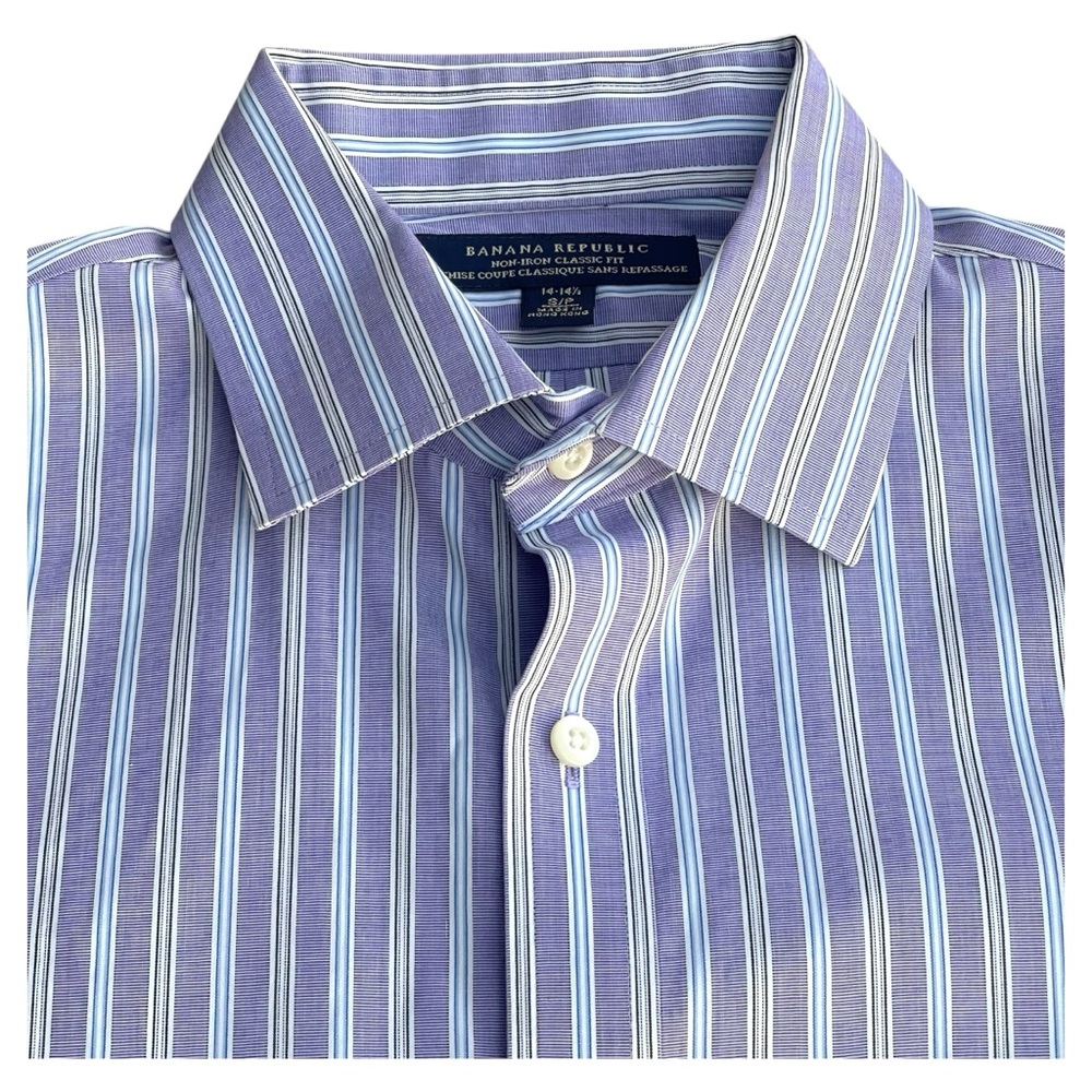 Banana Republic Purple Stripe Cotton NonIron Classic Fit Dress Shirt (S/14-14.5)